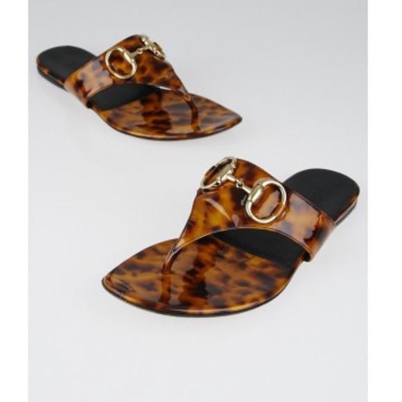 Gucci Shoes - Gucci Horsebit Patent Leather Thong Sandals
